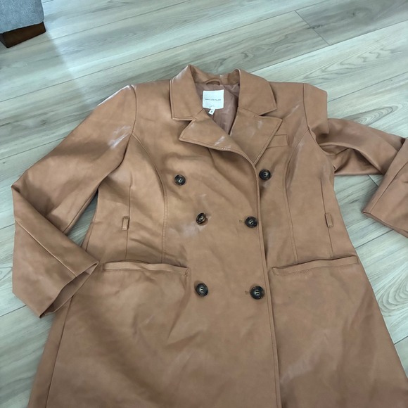 Avec Les Filles Tan Faux Leather Double Breasted Trench Coat Women's XL no belt - Picture 3 of 6